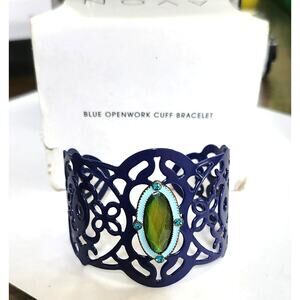 NIB Avon 2010 Blue Openwork Filigree Cuff Bracelet Green Marquis Crystal